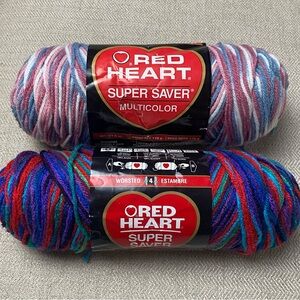 RED HEART•Variegated Super Saver  Yarn•bundle of 2 Vintage
